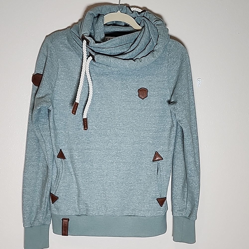 Naketano Darth Mack Velour Cowl Hoodie Sage Green Rope Drawstring size Medium